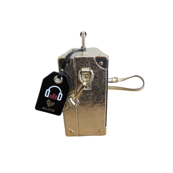 ALDO‎ DJ Razzle Record Player Crossbody Bag Gold Novelty Box Purse - Picture 2 of 10